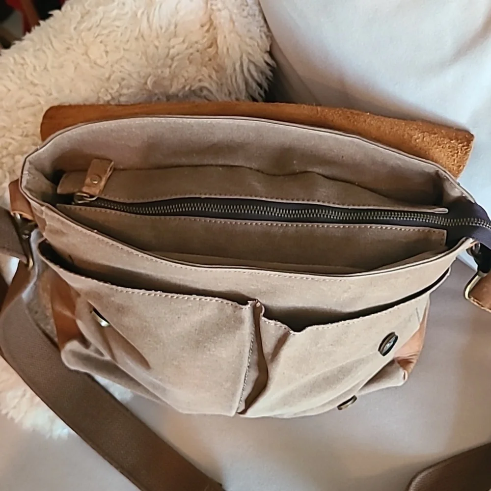 Brown Canvas and Leather Messenger Bag